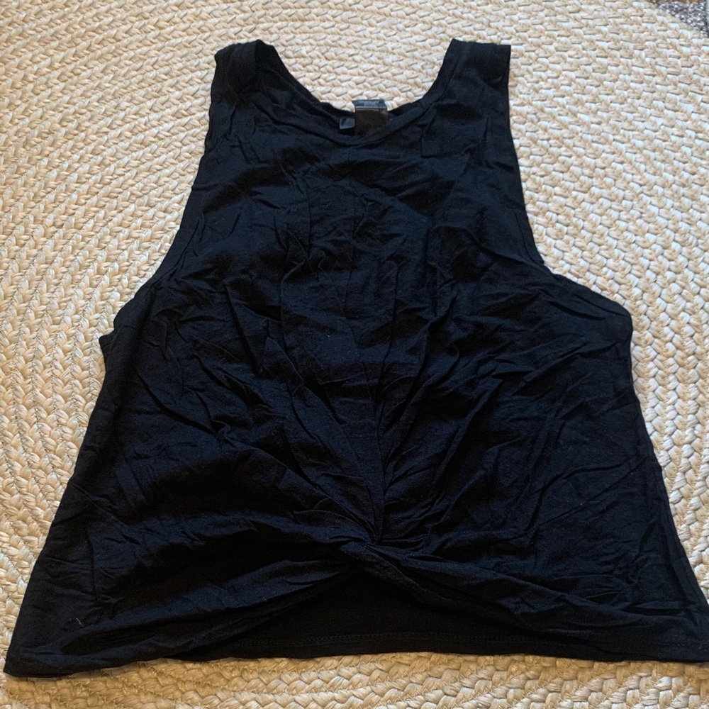 Black Twist-Front Cropped Tank Top